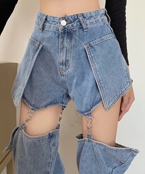 almo(アルモ)の「膝魅せ''2WAY''デニムパンツ(TS)(デニムパンツ・レディース・ブラック/ブルー・MEDIUM/LARGE/X-LARGE)」の6枚目の写真
