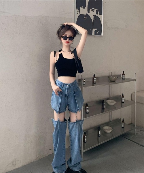 almo(アルモ)の「膝魅せ''2WAY''デニムパンツ(TS)(デニムパンツ・レディース・ブラック/ブルー・MEDIUM/LARGE/X-LARGE)」の12枚目の写真
