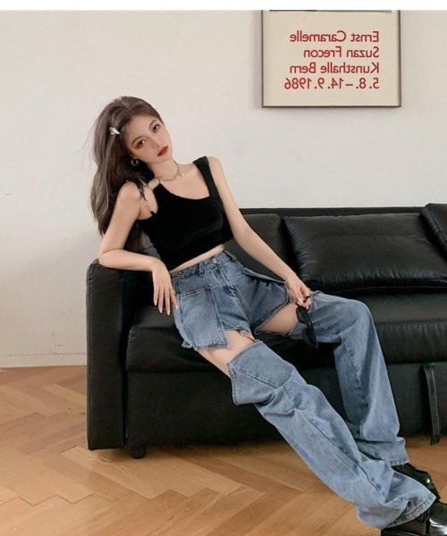 almo(アルモ)の「膝魅せ''2WAY''デニムパンツ(TS)(デニムパンツ・レディース・ブラック/ブルー・MEDIUM/LARGE/X-LARGE)」の15枚目の写真