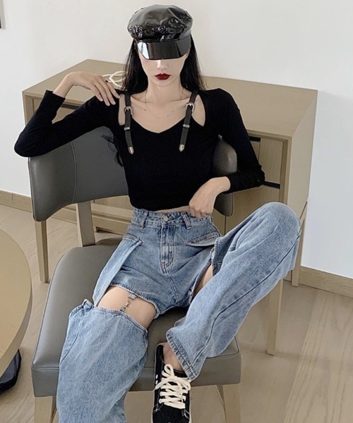 almo(アルモ)の「膝魅せ''2WAY''デニムパンツ(TS)(デニムパンツ・レディース・ブラック/ブルー・MEDIUM/LARGE/X-LARGE)」の19枚目の写真