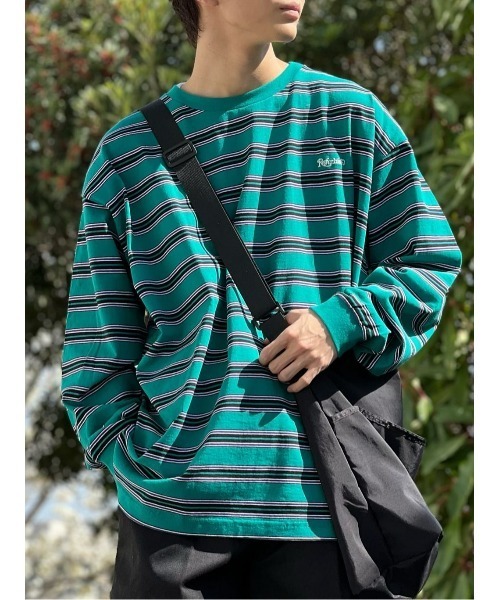 Refurbish（リファービッシュ）の「【Refurbish】マルチボーダーロンＴ（Tシャツ/カットソー・メンズ・ホワイト/ブラック/グリーン・S/M/L/XL）」の3枚目の写真