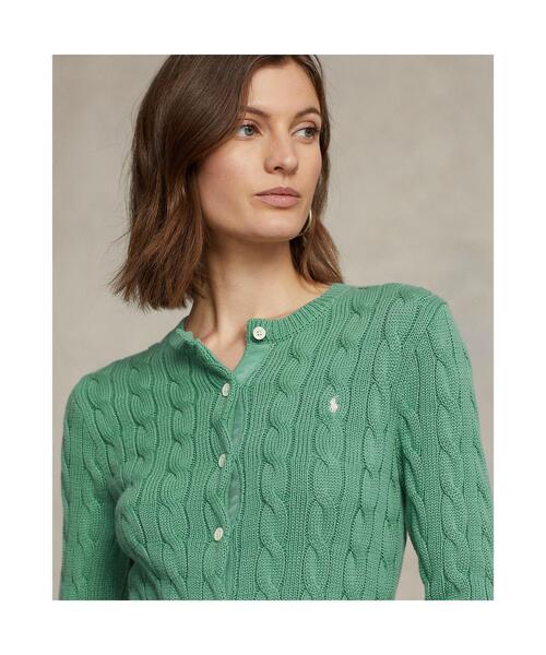ラルフローレン　コットンケーブルカーディガン　ワンポイント刺繍　緑 POLO RALPH LAUREN（ポロ ラルフ ローレン）の「ケーブルニット