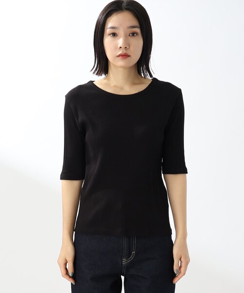 THE SHOP TK （ザ ショップ ティーケー ）の「◆【スッキリキレイ/洗える】コットンリブクルーTシャツ（Tシャツ/カットソー・レディース・ブラック/ライトベージュ/ホワイト系/ブラウン系・13/11/12）」の22枚目の写真