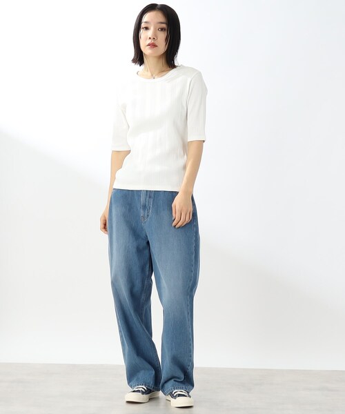 THE SHOP TK （ザ ショップ ティーケー ）の「◆【スッキリキレイ/洗える】コットンリブクルーTシャツ（Tシャツ/カットソー・レディース・ブラック/ライトベージュ/ホワイト系/ブラウン系・13/11/12）」の12枚目の写真