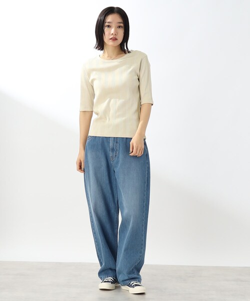 THE SHOP TK （ザ ショップ ティーケー ）の「◆【スッキリキレイ/洗える】コットンリブクルーTシャツ（Tシャツ/カットソー・レディース・ブラック/ライトベージュ/ホワイト系/ブラウン系・13/11/12）」の17枚目の写真