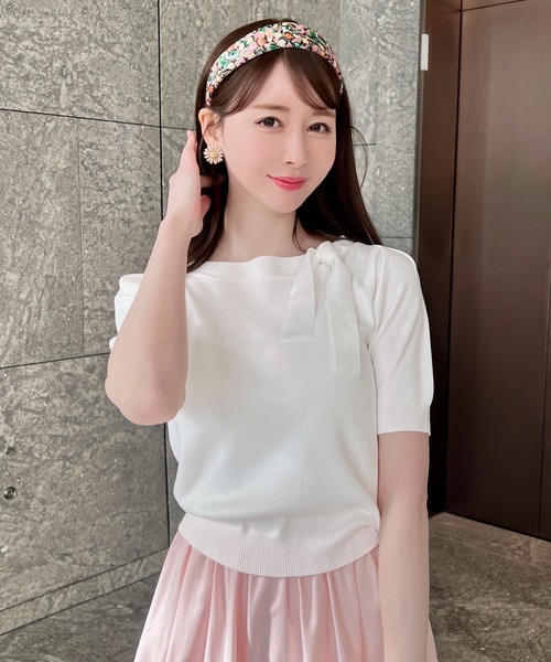KOBE LETTUCE（コウベレタス）の「[ ayakoさんコラボ ] 襟リボンニットトップス（ニット/セーター・レディース・オフホワイト/モカ/ブラック・FREE）」の9枚目の写真