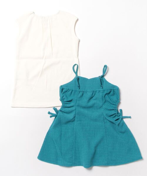 petit main（プティマイン）の「【リンク】脇カットアウトワンピセット(キッズ)（シャツワンピース・キッズ・クリーム/ターコイズブルー・130cm/100cm/80ｃｍ/90cm/110cm/120cm）」の3枚目の写真