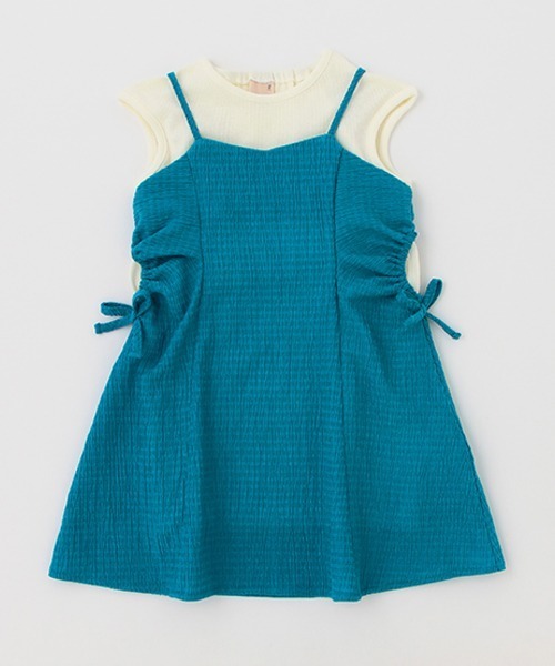 petit main（プティマイン）の「【リンク】脇カットアウトワンピセット(キッズ)（シャツワンピース・キッズ・クリーム/ターコイズブルー・130cm/100cm/80ｃｍ/90cm/110cm/120cm）」の2枚目の写真