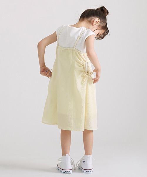 petit main（プティマイン）の「【リンク】脇カットアウトワンピセット(キッズ)（シャツワンピース・キッズ・クリーム/ターコイズブルー・130cm/100cm/80ｃｍ/90cm/110cm/120cm）」の5枚目の写真