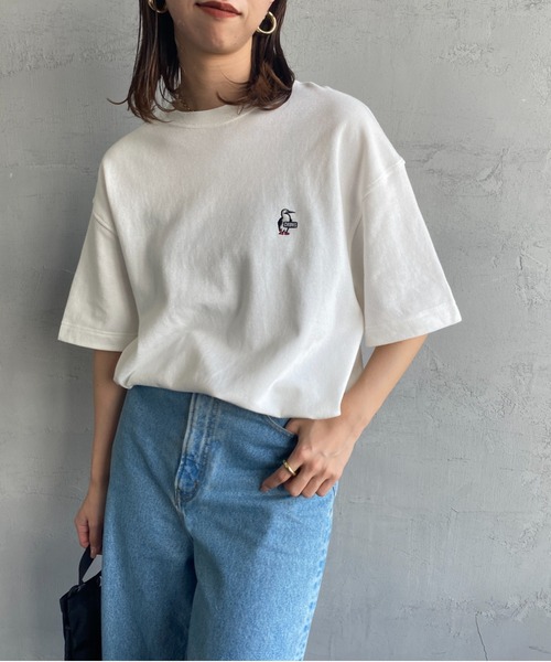 CHUMS（チャムス）の「[CHUMS/チャムス] ブービーロゴ刺繍 オーバーサイズ鹿の子Tシャツ（Tシャツ/カットソー・レディース・エメラルドブルー/ホワイト/ブラック・L/M/XL）」の2枚目の写真
