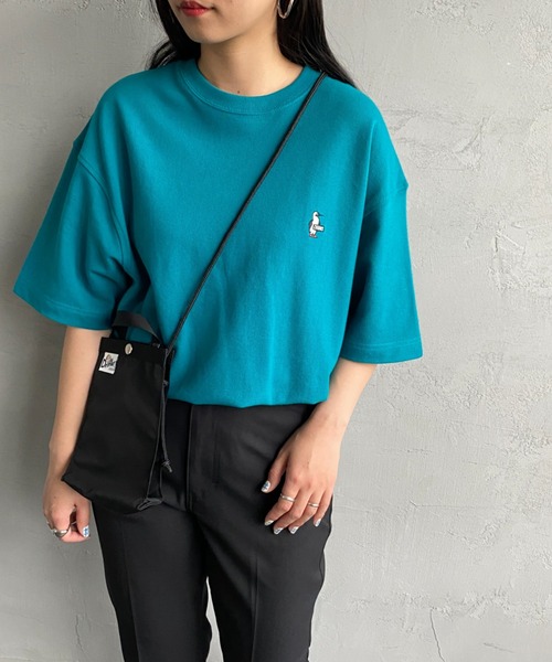 CHUMS（チャムス）の「[CHUMS/チャムス] ブービーロゴ刺繍 オーバーサイズ鹿の子Tシャツ（Tシャツ/カットソー・レディース・エメラルドブルー/ホワイト/ブラック・L/M/XL）」の3枚目の写真