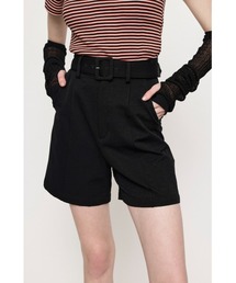 SLY | BELTED PINTUCK S/PT ベルテッド ピンタック ショートパンツ ベルト付き レオパード 無地 ストレッチ(スラックス)