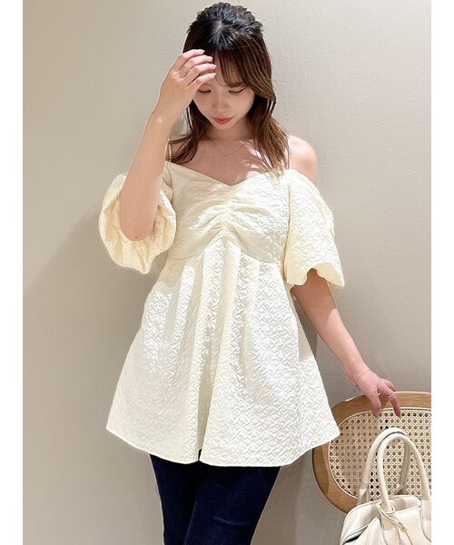 dazzlin（ダズリン）の「2WAYリボンジャガードブラウス（シャツ/ブラウス・レディース・オフホワイト/ブラック・FREE）」の7枚目の写真