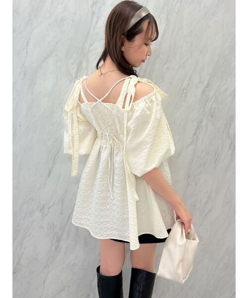 dazzlin（ダズリン）の「2WAYリボンジャガードブラウス（シャツ/ブラウス・レディース・オフホワイト/ブラック・FREE）」の13枚目の写真