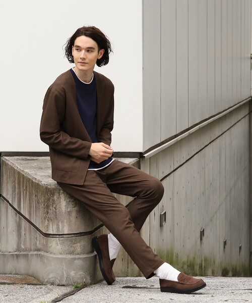 THE SHOP TK (ザ ショップ ティーケー )の「◆【セットアップ対応可/吸水速乾/イージーケア】シャリルジャージノーカラーカーディガン(カーディガン/ボレロ・メンズ・ネイビー/ブラウン系/チャコールグレー・02/03/04)」の9枚目の写真