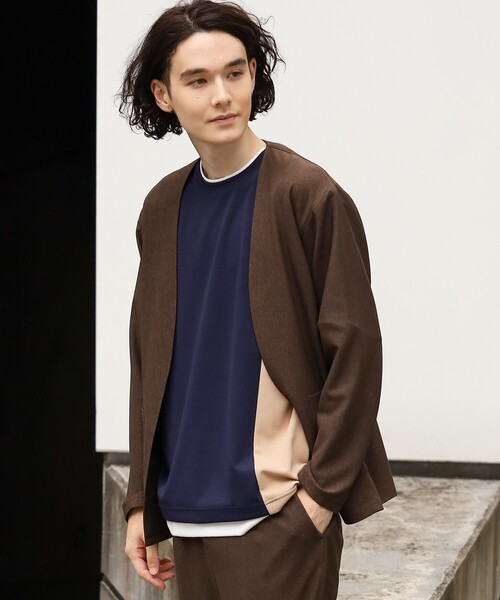 THE SHOP TK (ザ ショップ ティーケー )の「◆【セットアップ対応可/吸水速乾/イージーケア】シャリルジャージノーカラーカーディガン(カーディガン/ボレロ・メンズ・ネイビー/ブラウン系/チャコールグレー・02/03/04)」の10枚目の写真