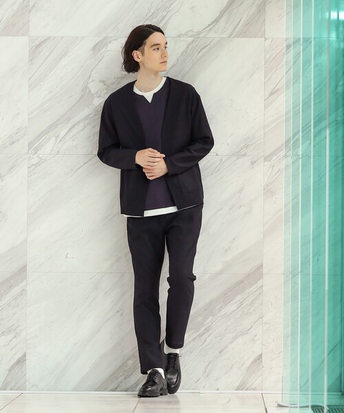 THE SHOP TK (ザ ショップ ティーケー )の「◆【セットアップ対応可/吸水速乾/イージーケア】シャリルジャージノーカラーカーディガン(カーディガン/ボレロ・メンズ・ネイビー/ブラウン系/チャコールグレー・02/03/04)」の12枚目の写真