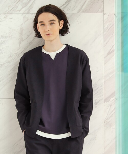 THE SHOP TK (ザ ショップ ティーケー )の「◆【セットアップ対応可/吸水速乾/イージーケア】シャリルジャージノーカラーカーディガン(カーディガン/ボレロ・メンズ・ネイビー/ブラウン系/チャコールグレー・02/03/04)」の13枚目の写真