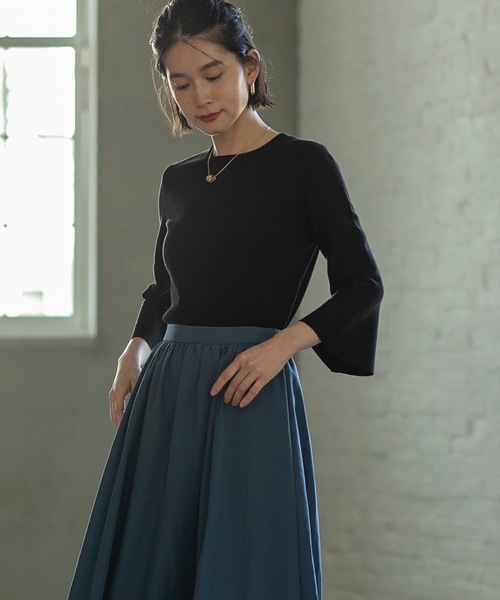 OPAQUE.CLIP（オペークドットクリップ）の「◆フレアスリーブコットンニット【UVケア/洗濯機洗い可】（ニット/セーター・レディース・ボルドー/ブルー/ブラック/ライトグレー・40/38/36）」の12枚目の写真