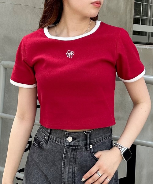INGNI(イング)の「胸刺しゅうロゴリンガーリブTシャツ(Tシャツ/カットソー・レディース・レッド系3/ホワイト×ブラック/ブラック×ホワイト・M)」の22枚目の写真