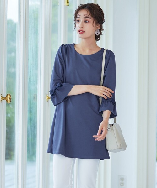 【１着でも送料無料】 Chloé フリル付き青色チュニック 半袖 34 トップス