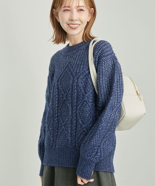 ROPE' PICNIC（ロペピクニック）の「リンクコーデ /エアリーヤーンケーブルニットプルオーバー（ニット/セーター・レディース・ネイビー/ライトグレー/レッド/ブルー・38）」の3枚目の写真