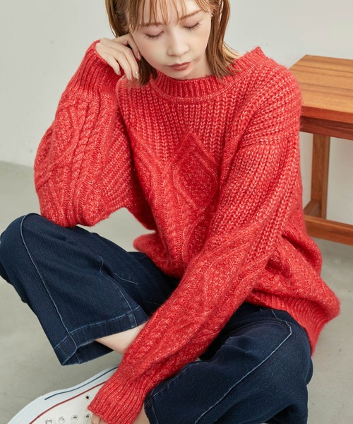 ROPE' PICNIC（ロペピクニック）の「リンクコーデ /エアリーヤーンケーブルニットプルオーバー（ニット/セーター・レディース・ネイビー/ライトグレー/レッド/ブルー・38）」の4枚目の写真