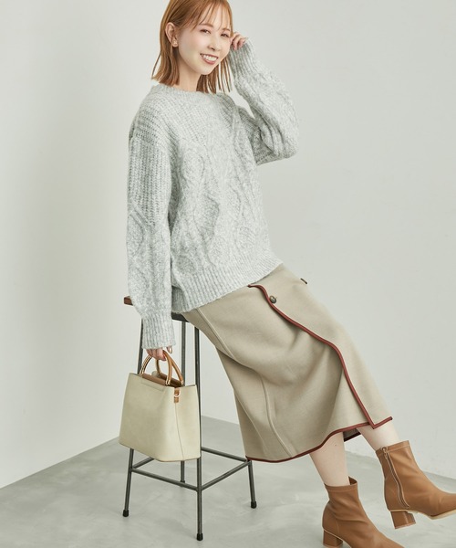 ROPE' PICNIC（ロペピクニック）の「リンクコーデ /エアリーヤーンケーブルニットプルオーバー（ニット/セーター・レディース・ネイビー/ライトグレー/レッド/ブルー・38）」の5枚目の写真