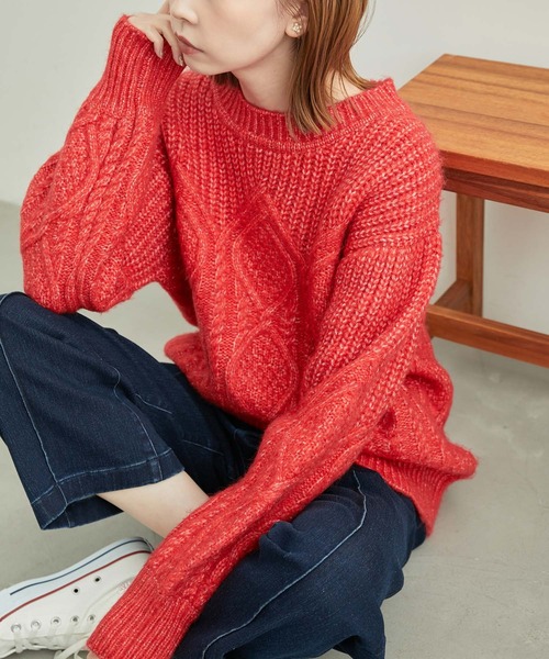 ROPE' PICNIC（ロペピクニック）の「リンクコーデ /エアリーヤーンケーブルニットプルオーバー（ニット/セーター・レディース・ネイビー/ライトグレー/レッド/ブルー・38）」の20枚目の写真