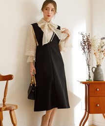 couture brooch | 【単品使いも可能】ドットブラウスジャンスカSET(ワンピース)