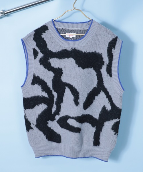 NYLAUS（ナイラス）の「Mohair Like Whole Pattern Loose Knit Vest / モヘアライク 総柄 ルーズ ニットベスト（ベスト・メンズ・ブラック系/グレー系/パープル系・M/L）」の3枚目の写真