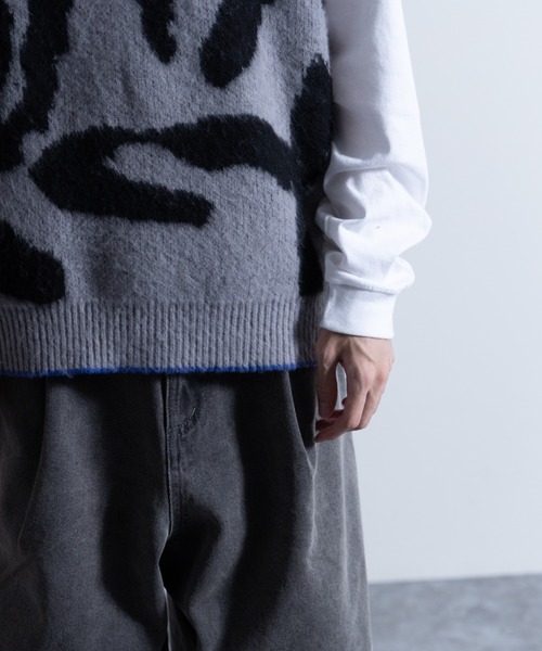 NYLAUS（ナイラス）の「Mohair Like Whole Pattern Loose Knit Vest / モヘアライク 総柄 ルーズ ニットベスト（ベスト・メンズ・ブラック系/グレー系/パープル系・M/L）」の8枚目の写真