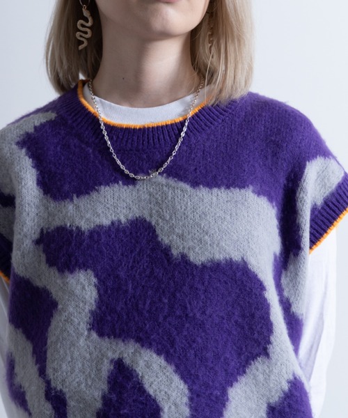 NYLAUS（ナイラス）の「Mohair Like Whole Pattern Loose Knit Vest / モヘアライク 総柄 ルーズ ニットベスト（ベスト・メンズ・ブラック系/グレー系/パープル系・M/L）」の21枚目の写真