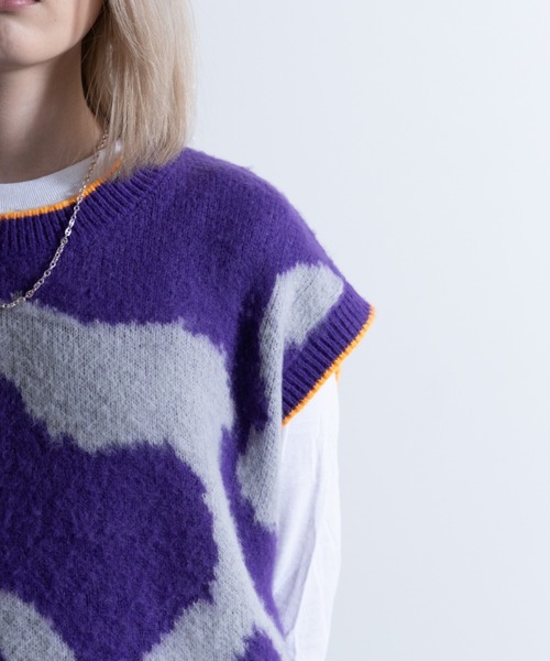 NYLAUS（ナイラス）の「Mohair Like Whole Pattern Loose Knit Vest / モヘアライク 総柄 ルーズ ニットベスト（ベスト・メンズ・ブラック系/グレー系/パープル系・M/L）」の22枚目の写真