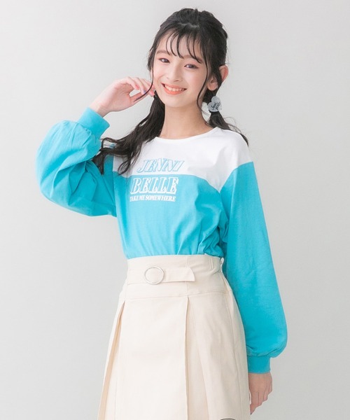 JENNI belle（ジェニィベル）の「【WEB限定】【コットン100％】バイカラーロング丈ロンT（Tシャツ/カットソー・キッズ・サックスブルー/オレンジ/ピンク・140cm/160cm/130cm/150cm）」の2枚目の写真