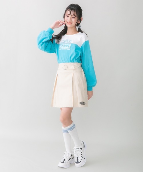 JENNI belle（ジェニィベル）の「【WEB限定】【コットン100％】バイカラーロング丈ロンT（Tシャツ/カットソー・キッズ・サックスブルー/オレンジ/ピンク・140cm/160cm/130cm/150cm）」の4枚目の写真