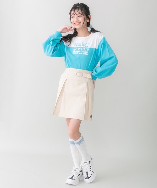 JENNI belle（ジェニィベル）の「【WEB限定】【コットン100％】バイカラーロング丈ロンT（Tシャツ/カットソー・キッズ・サックスブルー/オレンジ/ピンク・140cm/160cm/130cm/150cm）」の5枚目の写真