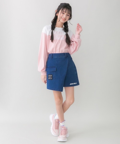 JENNI belle（ジェニィベル）の「【WEB限定】【コットン100％】バイカラーロング丈ロンT（Tシャツ/カットソー・キッズ・サックスブルー/オレンジ/ピンク・140cm/160cm/130cm/150cm）」の7枚目の写真