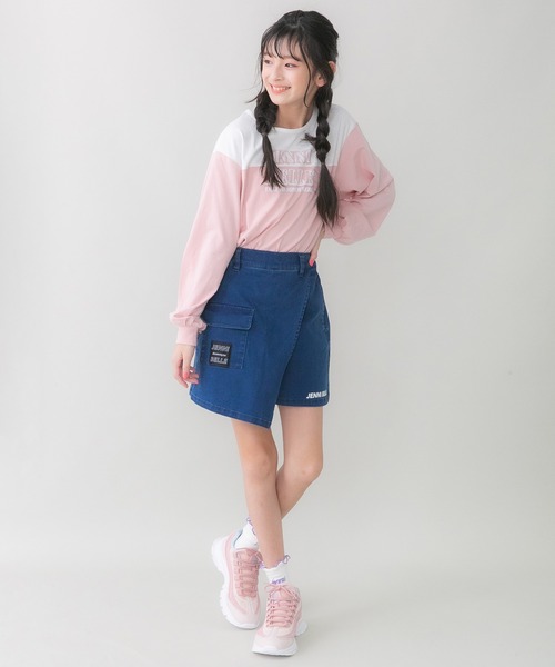 JENNI belle（ジェニィベル）の「【WEB限定】【コットン100％】バイカラーロング丈ロンT（Tシャツ/カットソー・キッズ・サックスブルー/オレンジ/ピンク・140cm/160cm/130cm/150cm）」の8枚目の写真