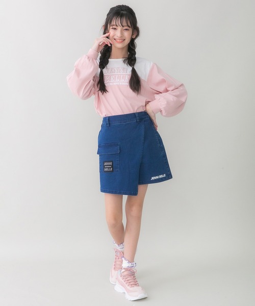 JENNI belle（ジェニィベル）の「【WEB限定】【コットン100％】バイカラーロング丈ロンT（Tシャツ/カットソー・キッズ・サックスブルー/オレンジ/ピンク・140cm/160cm/130cm/150cm）」の9枚目の写真