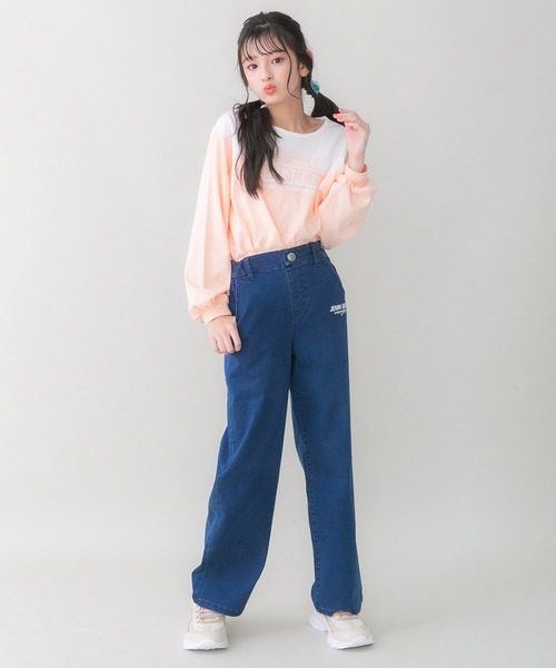 JENNI belle（ジェニィベル）の「【WEB限定】【コットン100％】バイカラーロング丈ロンT（Tシャツ/カットソー・キッズ・サックスブルー/オレンジ/ピンク・140cm/160cm/130cm/150cm）」の15枚目の写真