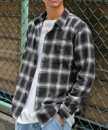 SOMEDIFF | 【SOMEDIFF】ピグメント加工オンブレチェックネルシャツ メンズ ブロックチェック 長袖シャツ ビッグシルエット 秋服(シャツ/ブラウス)