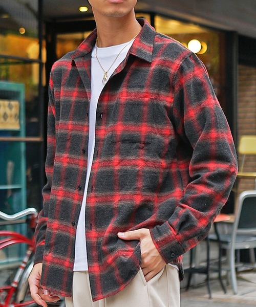 SOMEDIFF】ピグメント加工オンブレチェックネルシャツ メンズ ブロック