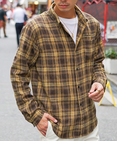 セール】【SOMEDIFF】ピグメント加工オンブレチェックネルシャツ