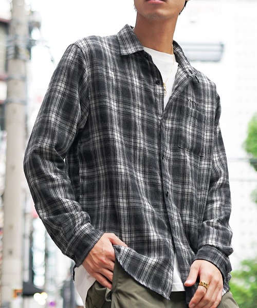 SOMEDIFF】ピグメント加工オンブレチェックネルシャツ メンズ ブロック