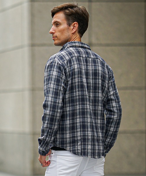 セール】【SOMEDIFF】ピグメント加工オンブレチェックネルシャツ