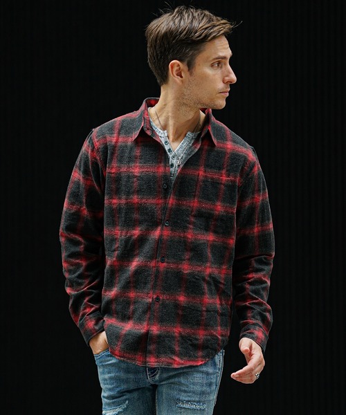 セール】【SOMEDIFF】ピグメント加工オンブレチェックネルシャツ