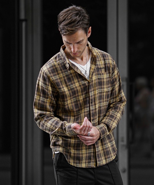 SOMEDIFF】ピグメント加工オンブレチェックネルシャツ メンズ ブロック