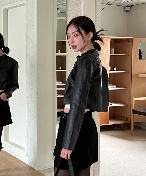 今月末まで限定価格　未着用by muni:r レザークロップドペディンジャンパー by muni:r ダウンコート ダウンジャケット レザークロップド