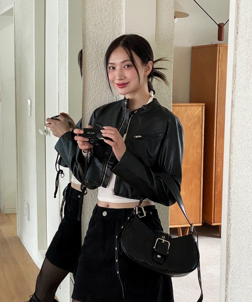 by muni:r（バイ ムニール）の「クロップドライダースジャケット（ライダースジャケット・レディース・ブラウン/ブラック・FREE）」の10枚目の写真